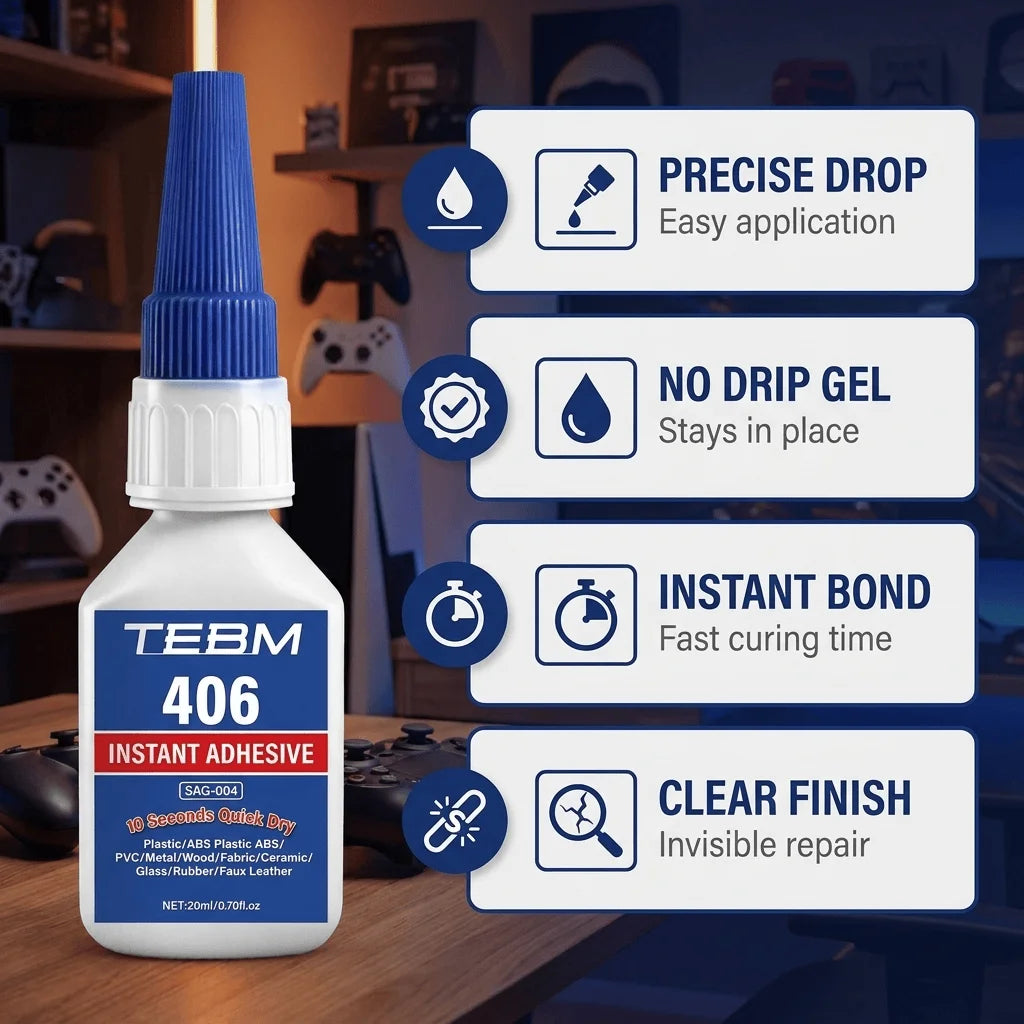 TEBM Super Glue Instant Quick-drying Cyanoacrylate Adhesive Leather Rubber Wood Metal Strong Bond Liquid Glue Tool