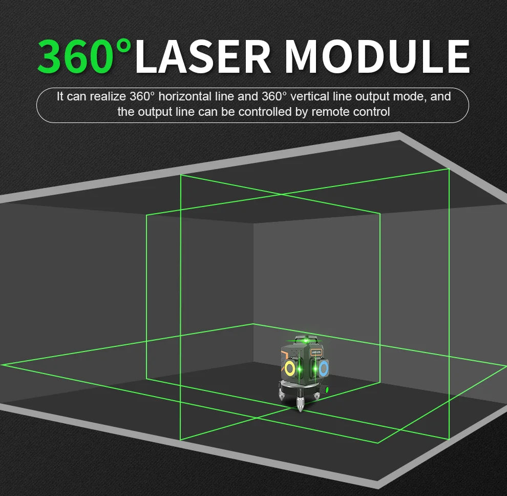 BOAYAL Laser Level Self Leveling 3x360° 3D 12 Green Cross Line for Construction 4000mAh Rechargeable battery Remote Controller