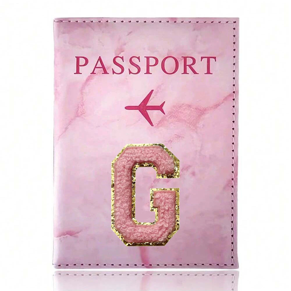 Pink Embroidery A-Z Letter Passport Cover Travel Wallet Card Holder Portable Document Case Nice Holiday Travel Gift