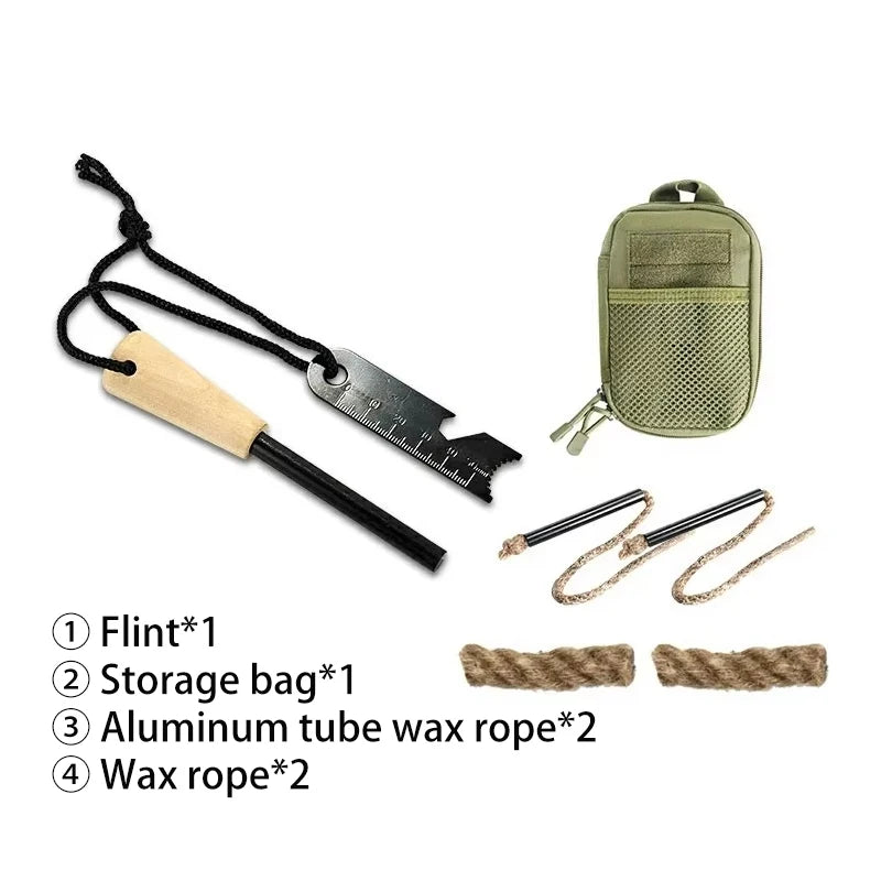 Portable Magnesium Fire Starter Stick Flint Lighter Set Large Wooden Handle Outdoor Survival Rescue Equipment Camping EDC Tool