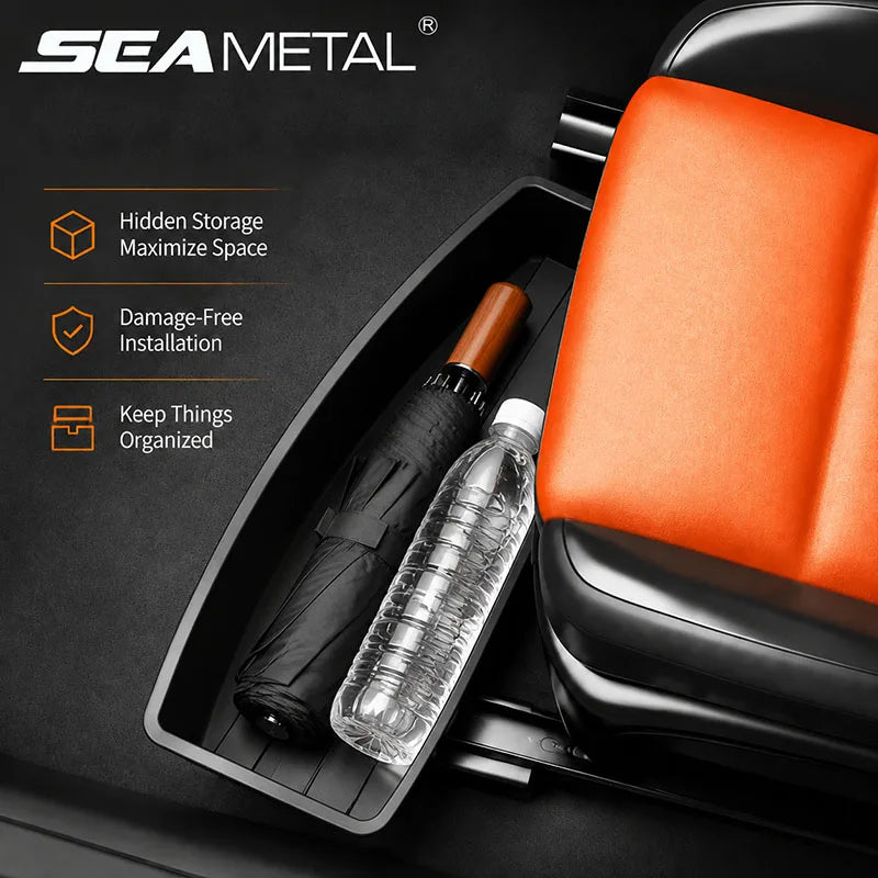 SEAMETAL Car Seat Bottom Organizer Box Universal Hidden Seats Box Under Car Seat Case Moved In for Umbrella Keys Cards Collector