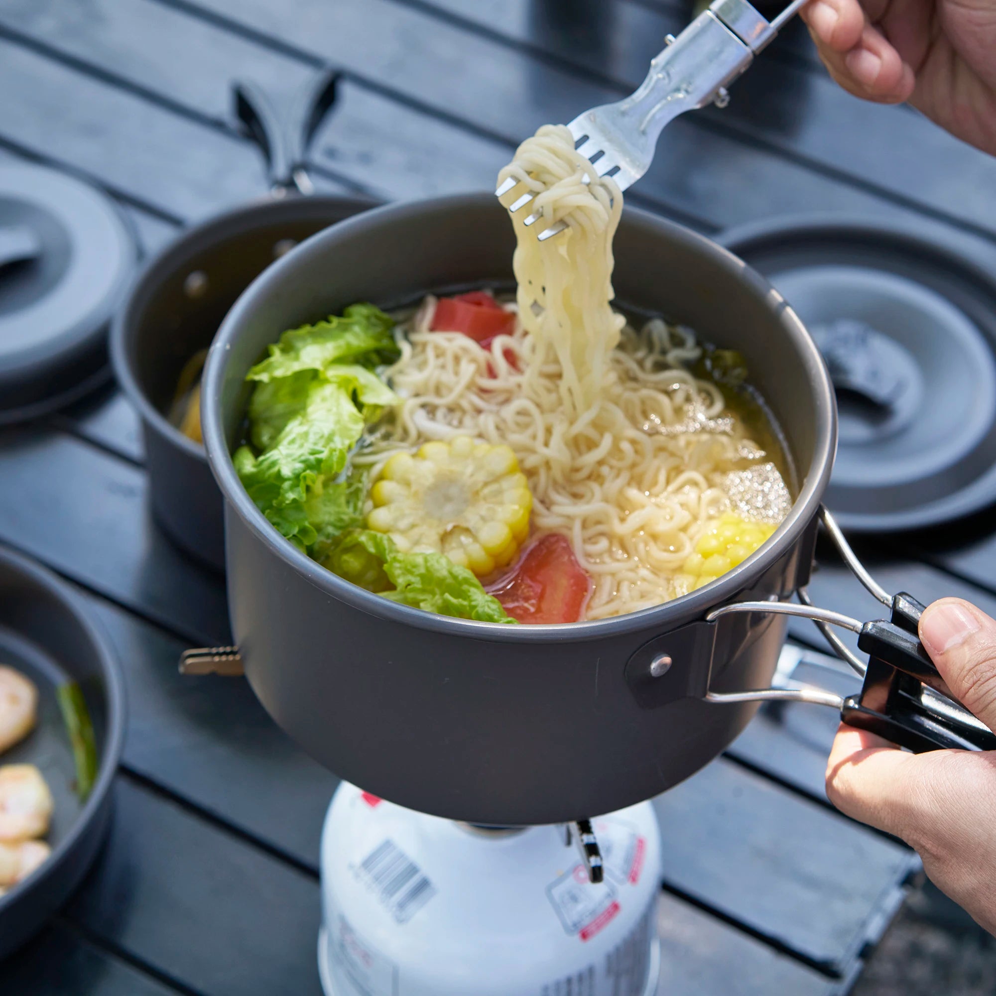 Pandatour Camping Cooking Aluminum Outdoor Travel Tableware Non-Stick Pots Assorted Folding Tourism Cooker Cookware Equipment