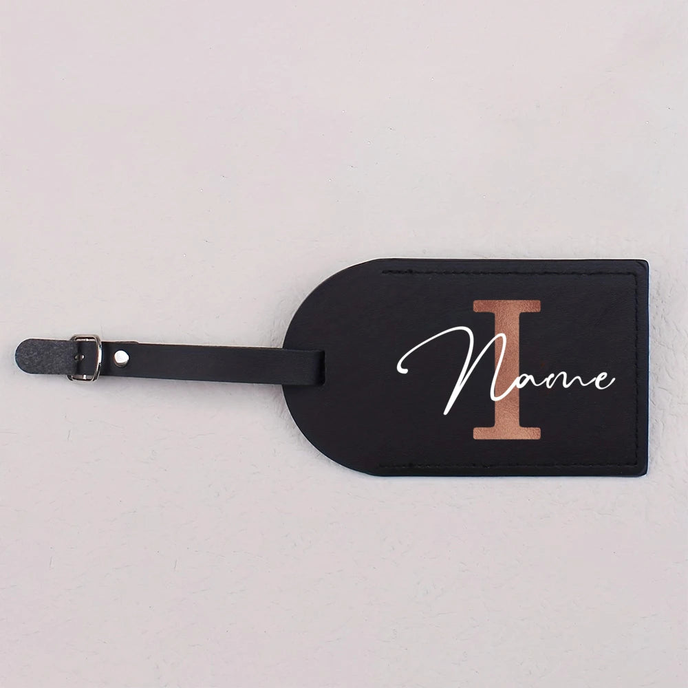 1pc Personalized Luggest Tag for Unisex, Fashion and Retro Black Tag with Retro Initial Design - Custom Name