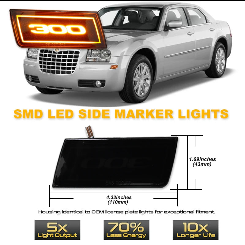 2PCS LED Side Marker Light Amber Front Bumper Turn Signal Light For Chrysler 300 300C 05-10 LED Driving Lights/Parking Lights