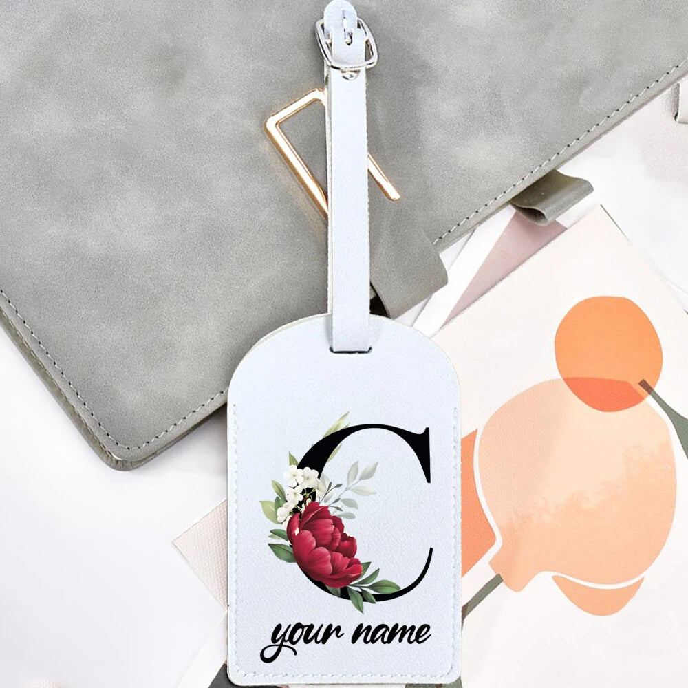 Black Floral Letter with Name Monogram Luggage Tag for Suitcase Baggage Handbag Tags Travel Bag Label Tag Personalised Gift