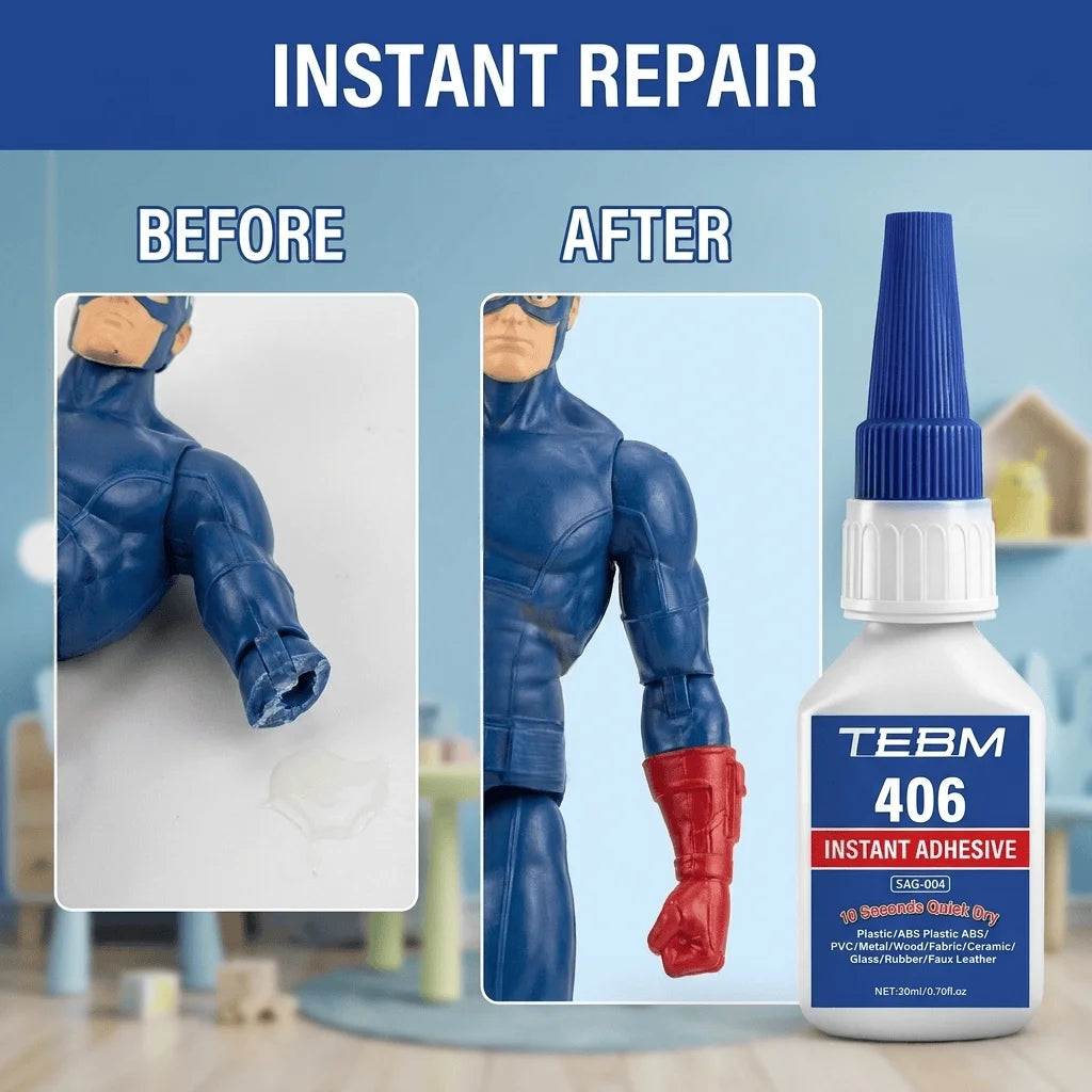 TEBM Super Glue Instant Quick-drying Cyanoacrylate Adhesive Leather Rubber Wood Metal Strong Bond Liquid Glue Tool