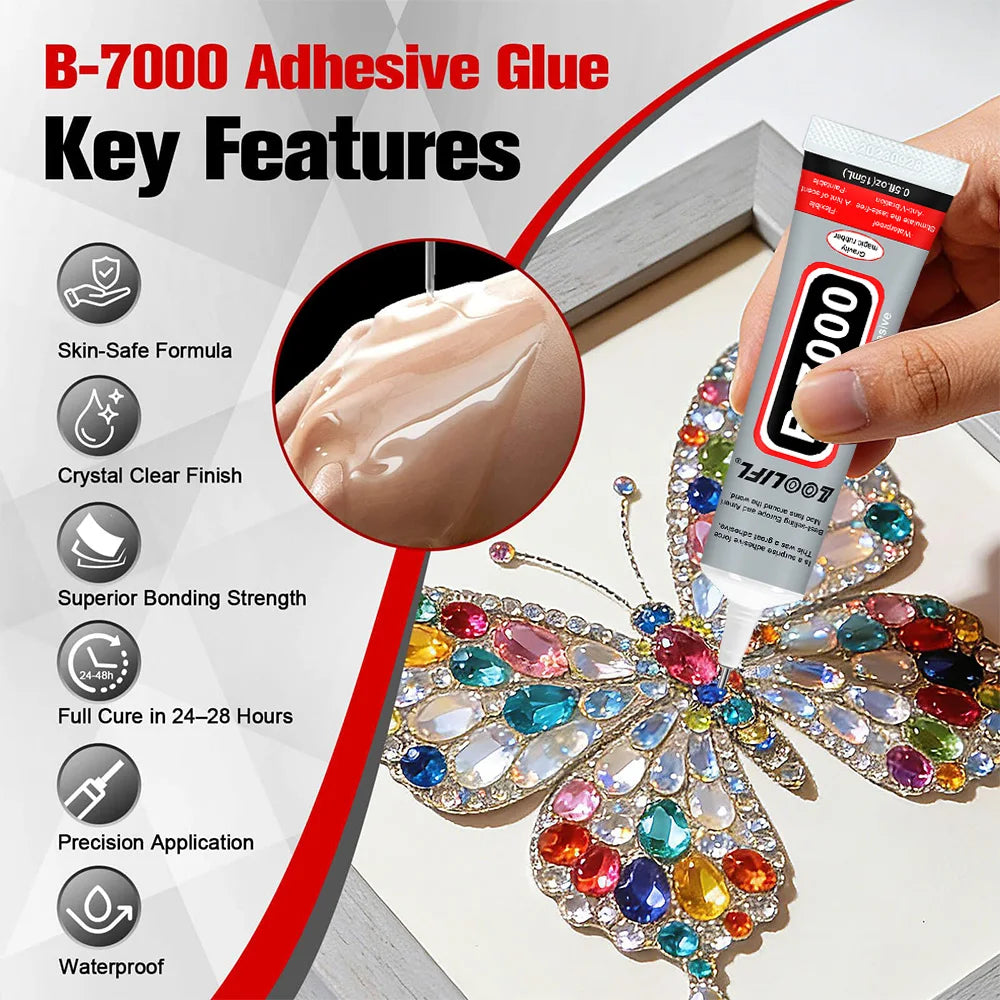 LOOLIFL B-7000 Multi-Purpose Adhesive 15ml, Flexible Waterproof Glue for Jewelry, Phone Repair & Crafts