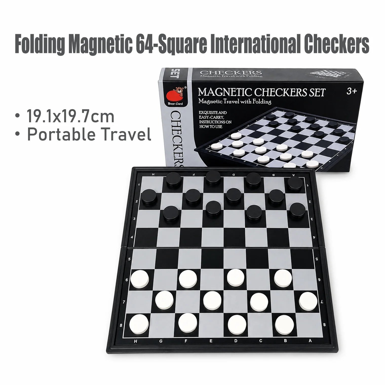 19.1x19.7cm Folding Magnetic Checkers Set 64 Squares Board Game Portable Travel Educational Puzzle Toy Gift for Kids Adults