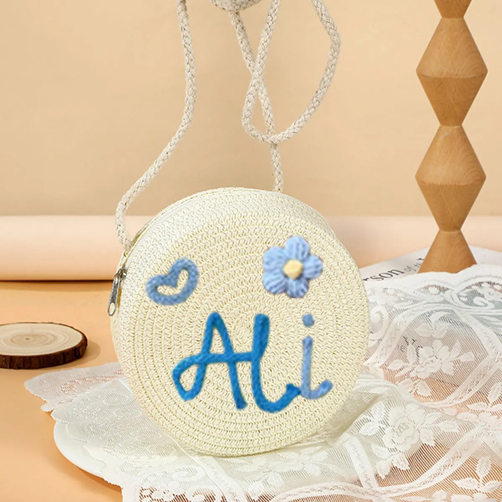 Personalized Custom Name Bag — Spring/Summer Round Straw Bag, Women's Beach Bag, Casual-Style Crossbody & Handbag