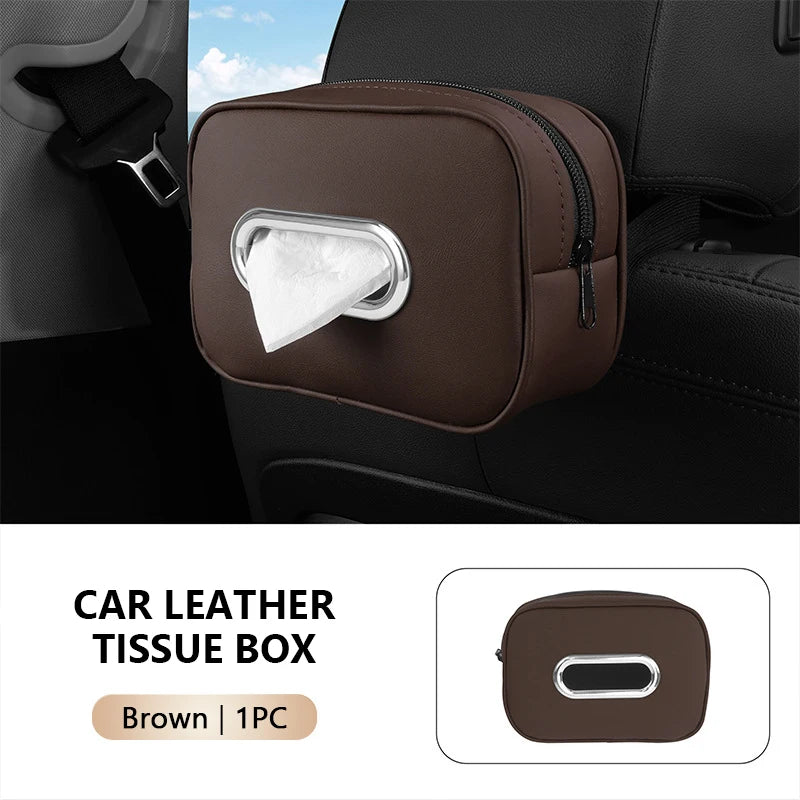 SEAMETAL Car Seat Back Tissue Holder Luxury Wear-Resistant Tissue Box Auto Backseat Hanging Napkin Case Storage Bag with Zipper