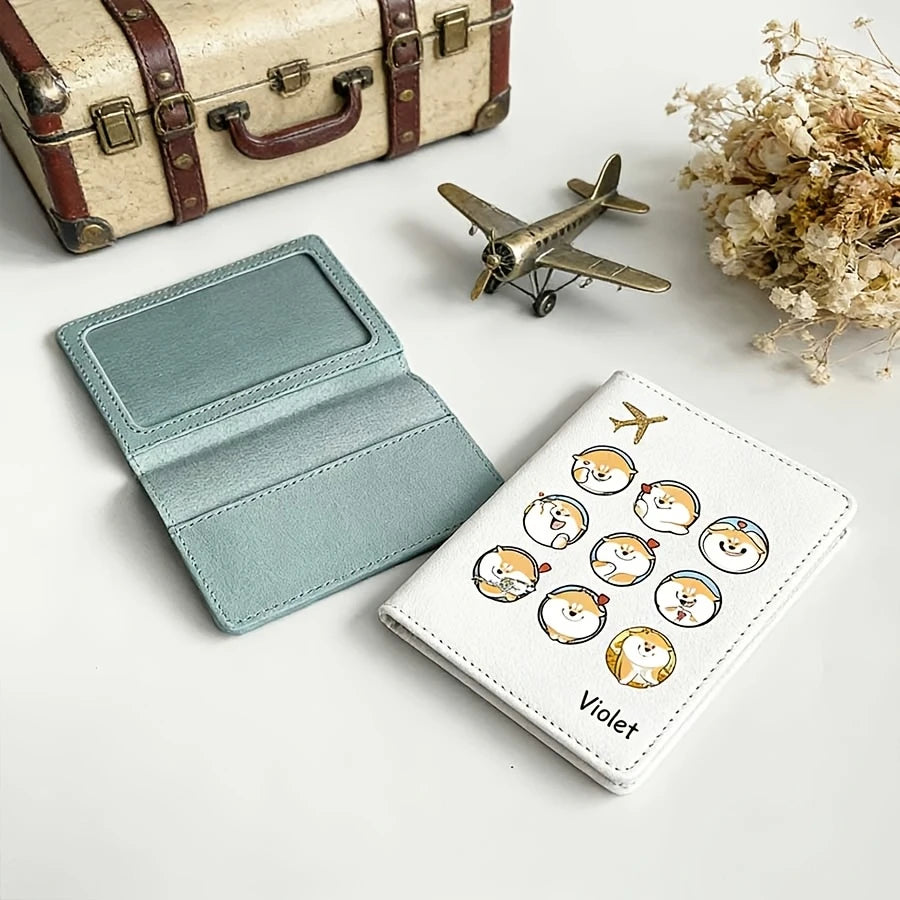 Custom Passport Holder with a Personalized Cute Cartoon Shiba Inu Design, a Multifunctional Ticket And Document Organizer