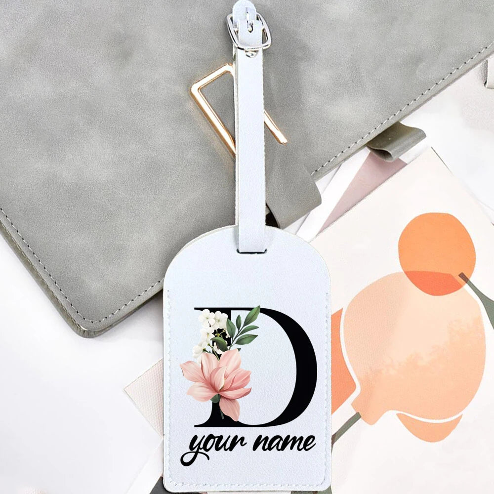 Black Floral Letter with Name Monogram Luggage Tag for Suitcase Baggage Handbag Tags Travel Bag Label Tag Personalised Gift
