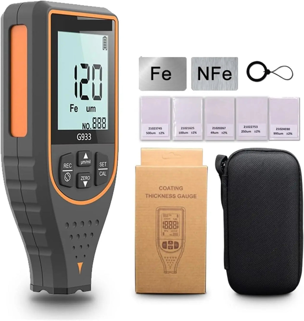 Digital Coating Thickness Gauge for Cars Fe/NFe Detection Backlit LCD Automotive Coating Thickness Tester Painting Test Gauge