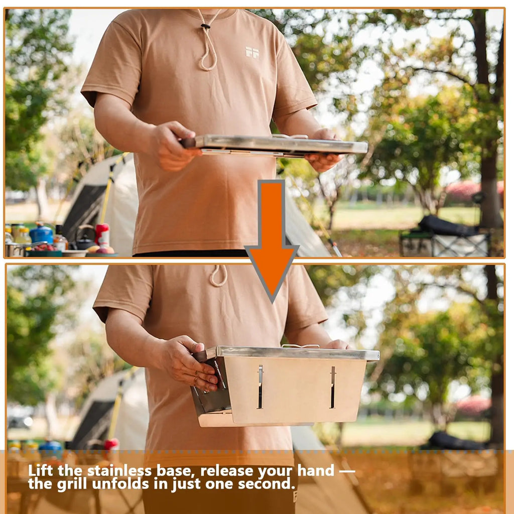 Pandatour Outdoor Camping IGT BBQ Folding High Firepower Stainless Steel Grill Barbecue  Picnic Grill Stand Easy Equiped