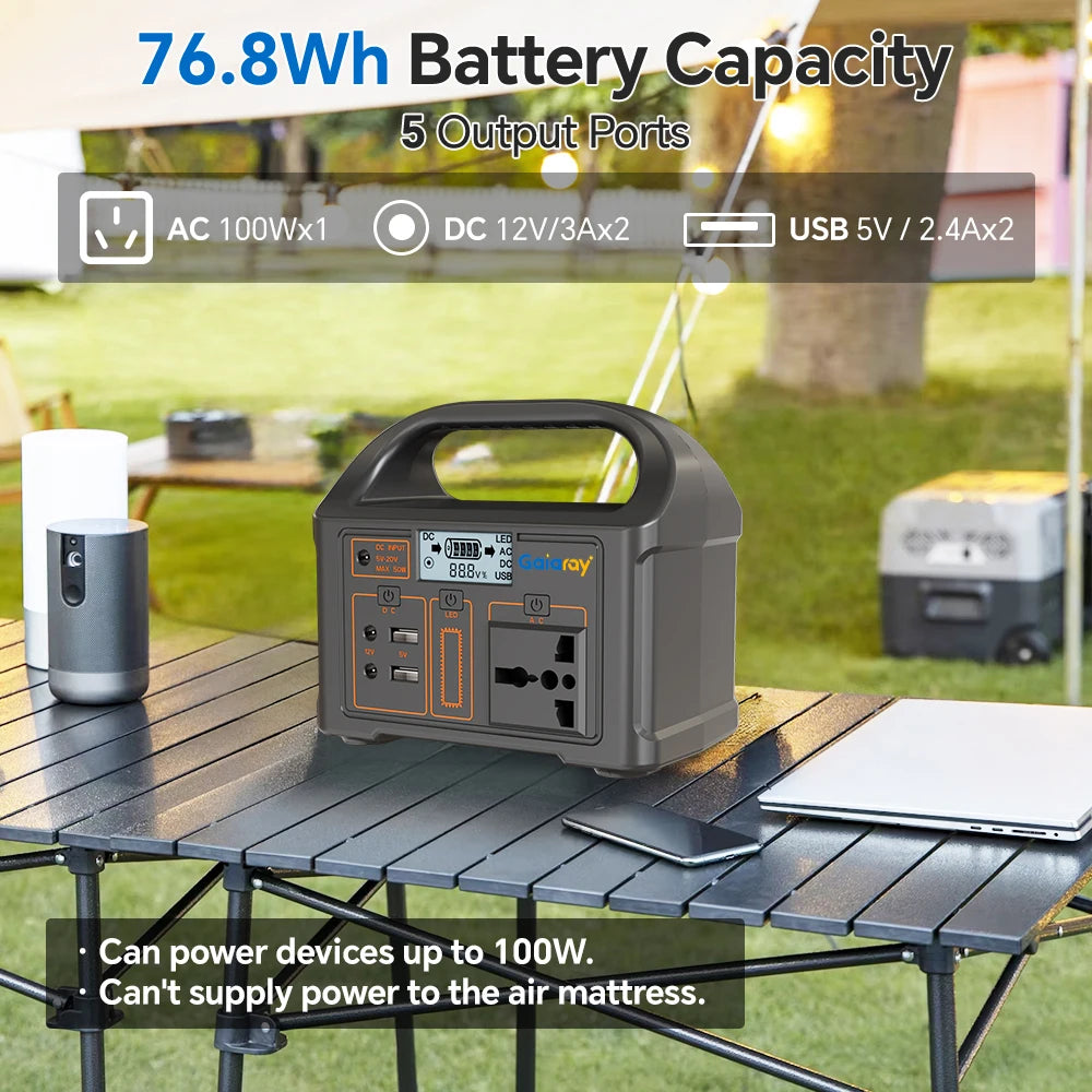 Gaiaray 500W 300W 100W Portable Power Station Solar Generator 460Wh LiFePo4 Battery 110V 220V Energy Power Plant for Camping RV