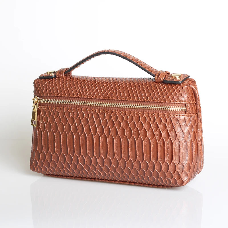 TOPHIIGH Newly Handbag Fashion Portable Make Up Bag For Women Clutch Snake Red Coffee Ladies Hand Bag Purse Ins Hot Selling