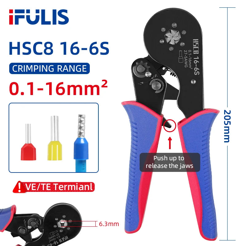 Tubular Terminal Crimping Pliers HSC8 16-4S 16-6S 16mm² Crimper Tools Wire Connector Ferrule Household Electrical Clamp Tool