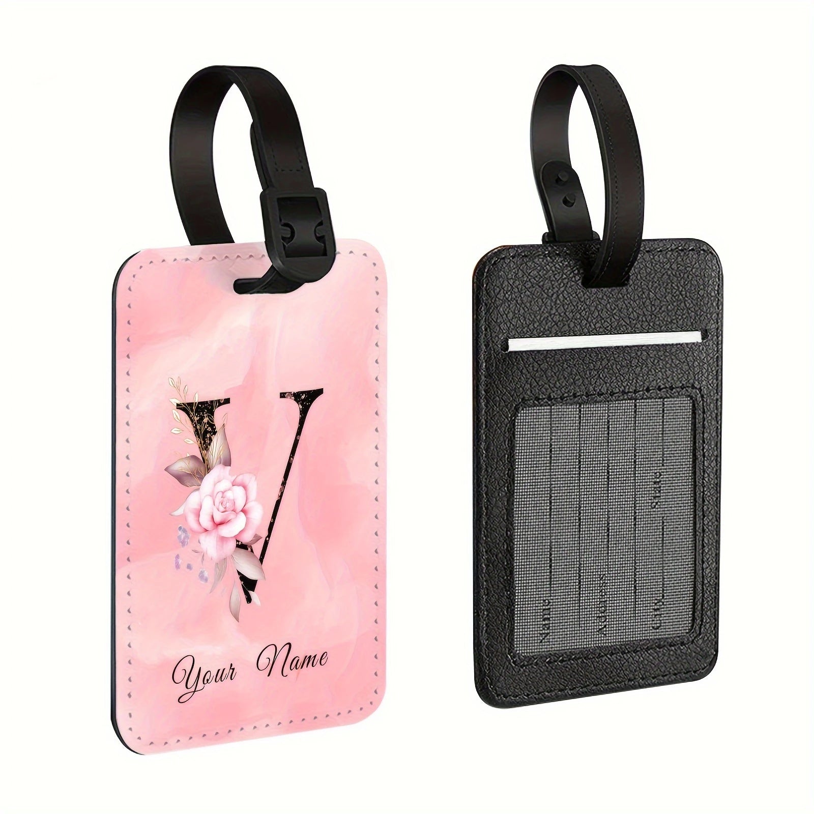 A of Personalized Custom Creative Flower Letter Pink Name Text Luggage Tags, Travel Cruise Suitcase Tags