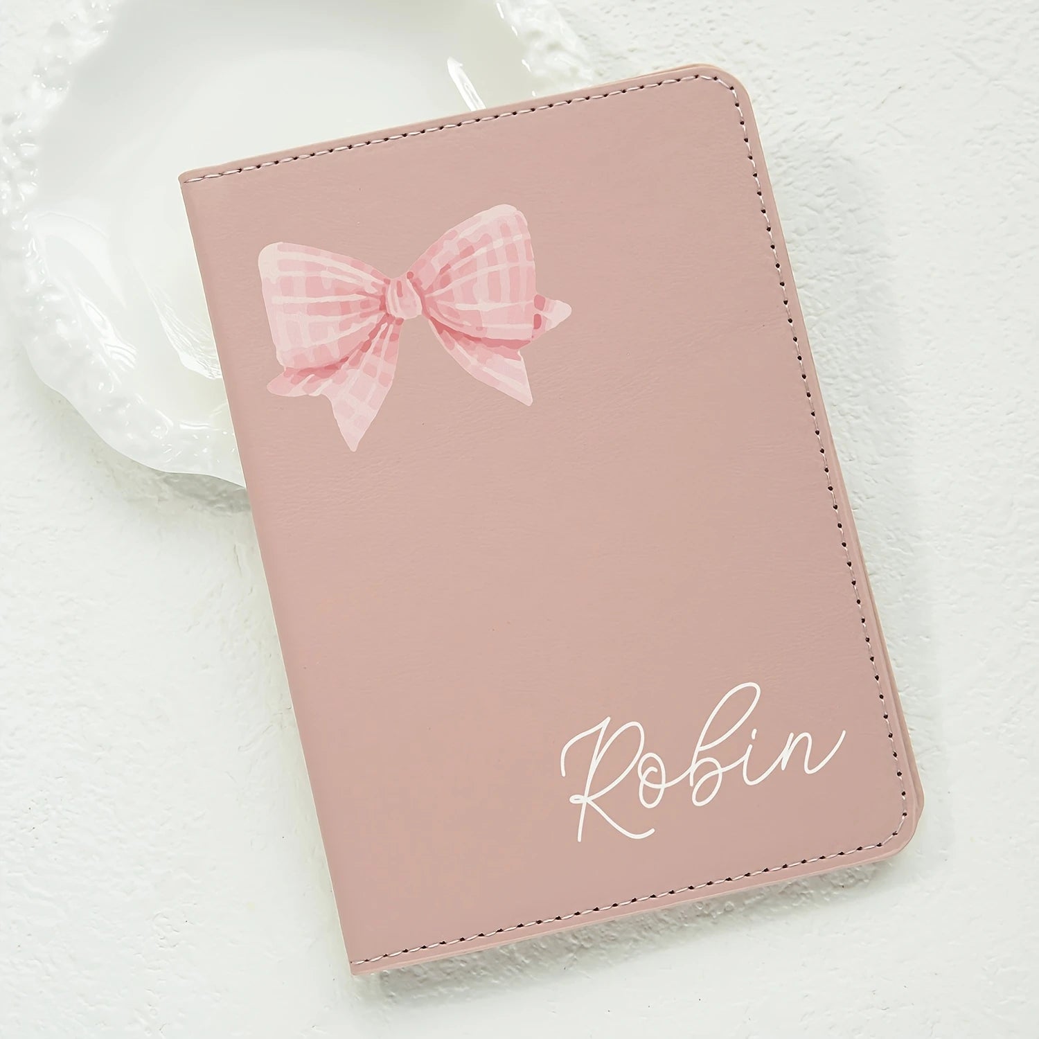 Customized Name Passport Cover with Bow Pattern Personalized Monogram Bow Passport Holder Customized Document Card Holder