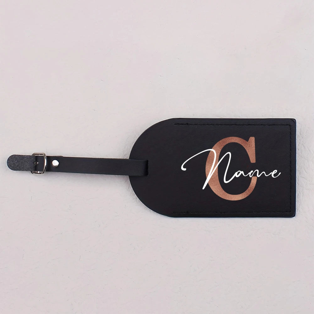 1pc Personalized Luggest Tag for Unisex, Fashion and Retro Black Tag with Retro Initial Design - Custom Name
