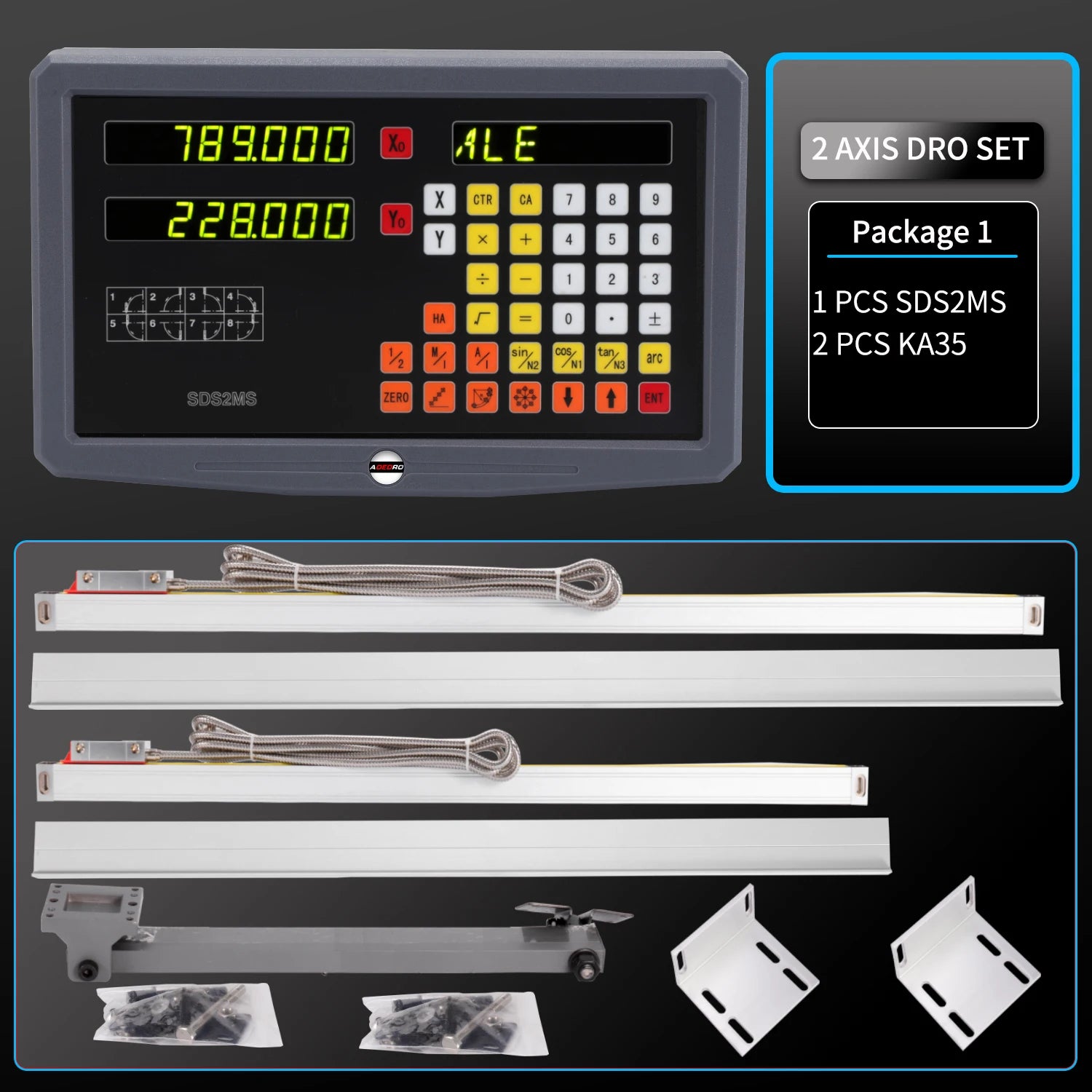 2 Axis Dro Set LED Digital Readout With 2PCS Linear Glass Scale Optical Encoder Ruler Digital Readout Display Set