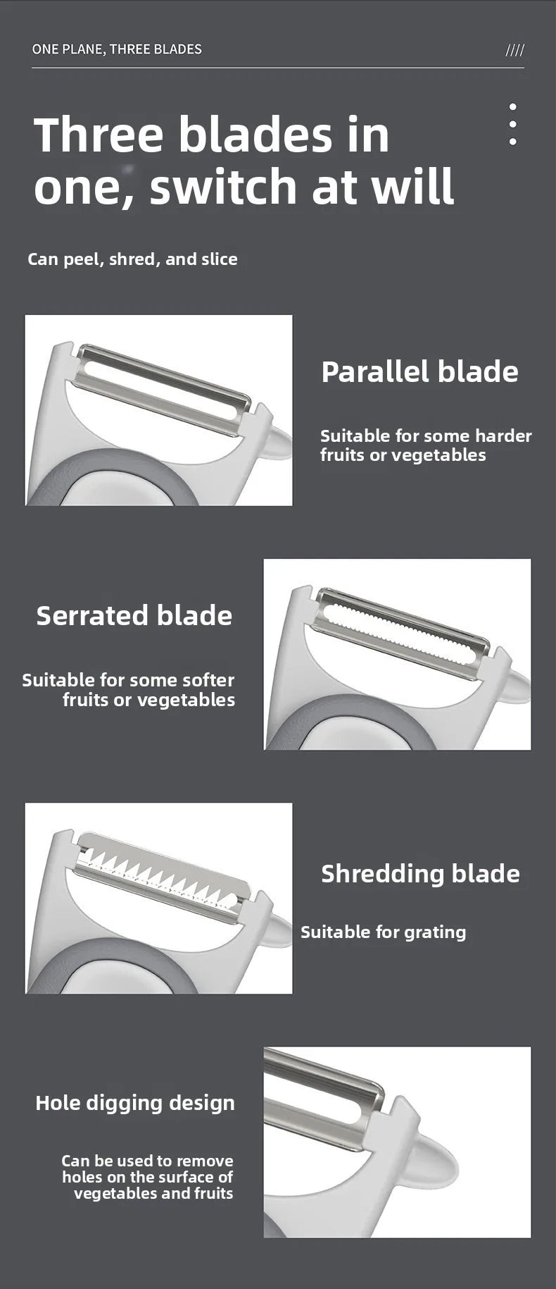 Portable 3-in-1 Fruit and Vegetable Peeler with Stainless Steel Blade Kitchen Scraper Tool