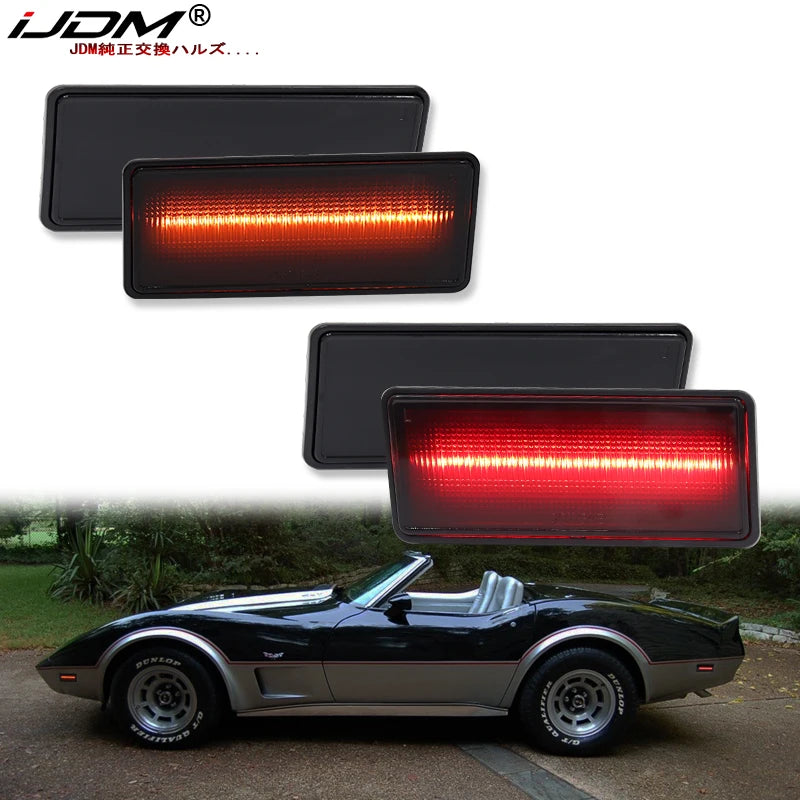 iJDM Smoked Lens Amber/Red Full LED Side Marker Light for 1974-1979 Chevy Corvette C3 Turn Signal Light, Parking Light T10 12V