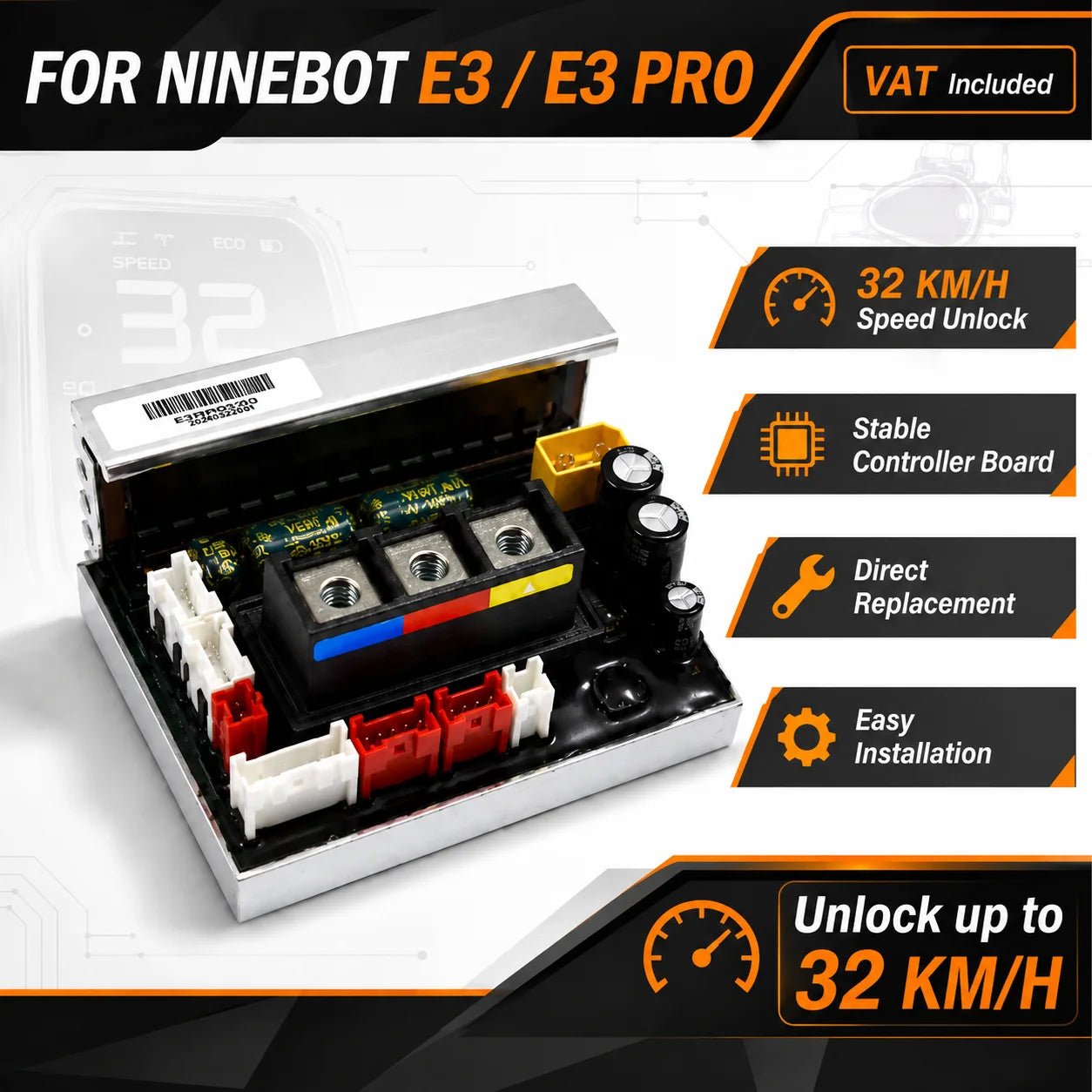 32KM/H Controller Upgrade Kit for Ninebot E3 E3 Pro Scooter, Cruise Control Module with Installation Accessories