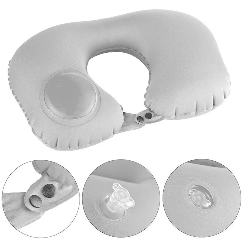 U-Shaped Inflatable Travel Pillow Portable Neck Support Pillow Has Comfortable Sleeping Press Inflatable Neck Pillow