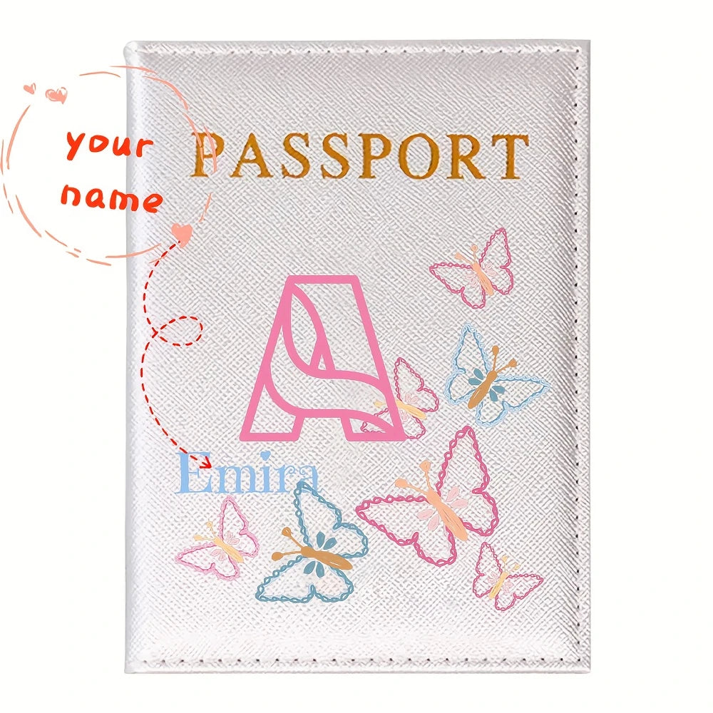 Personalized White Butterfly Letter PU Passport Cover Travel Storage, Elegant Holiday Anniversary Party Present