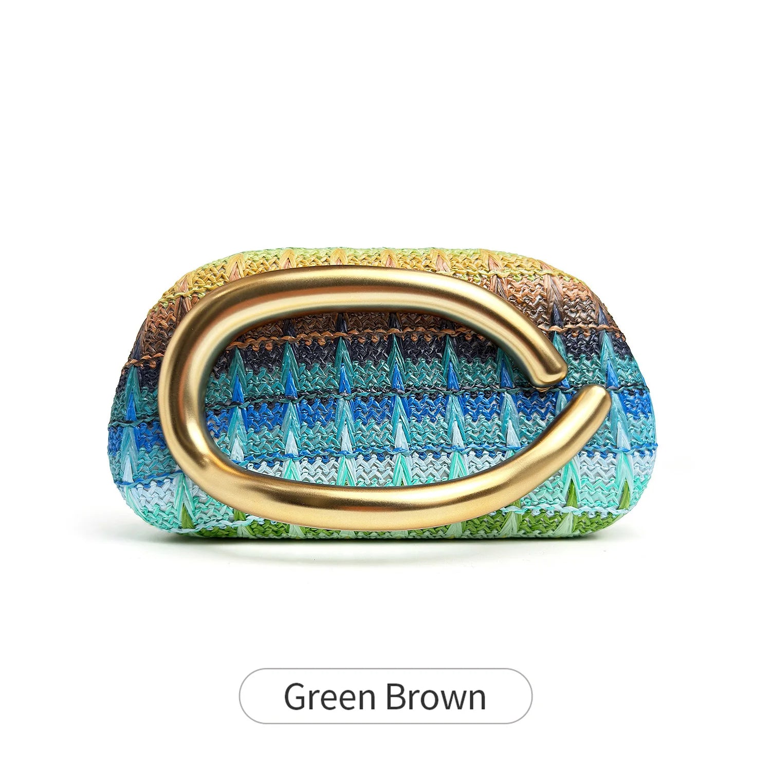 Stylish and colorful woven women's evening bag luxurious metal buckle box shaped clutch gold chain crossbody party evening bag