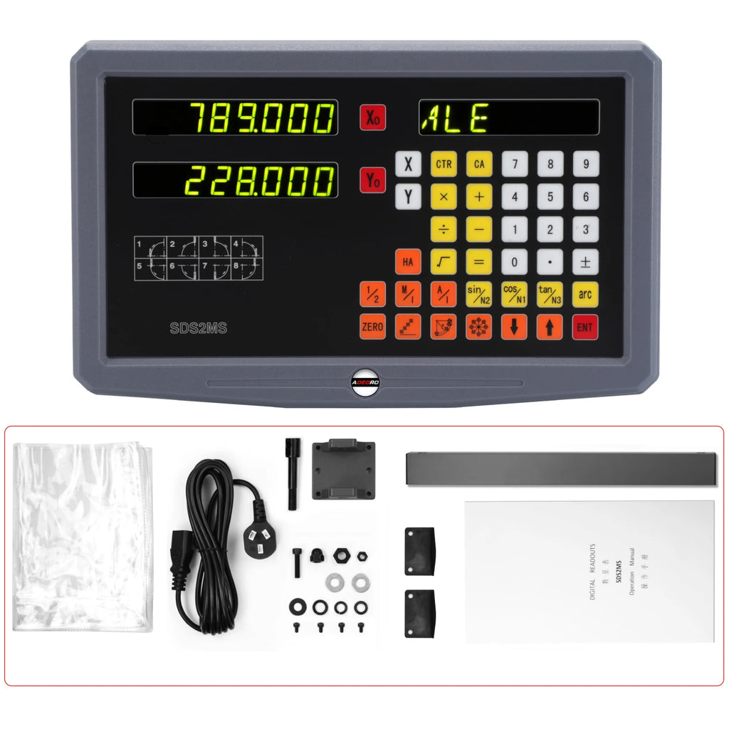 2 Axis Dro Set LED Digital Readout With 2PCS Linear Glass Scale Optical Encoder Ruler Digital Readout Display Set