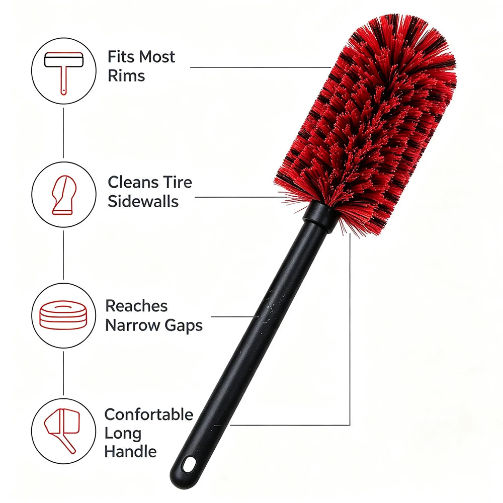 Car Alloy Wheel Cleaning Brush Long Handle PP Bristles for Rim Gap Brake Dust Remover Auto Tire Washing Care Tools