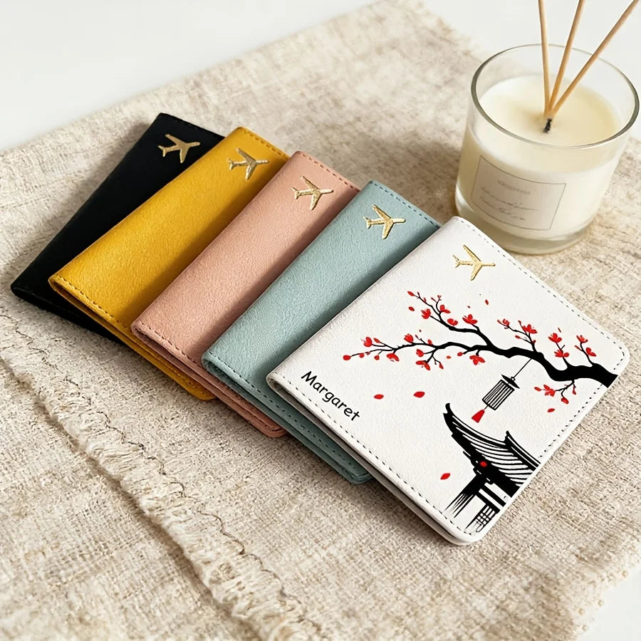 Floral Design Custom Passport Holder Lightweight Portable Travel Wallet Card Case Personalized Vacation Essential Gift