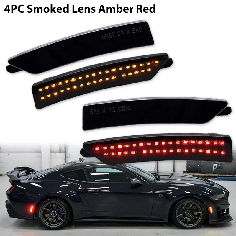 iJDM Car Full LED Dotted Front & Rear Side Marker Light Assembly for Ford Mustang Gen7/S650 2024 2025 DRL Parking Lights
