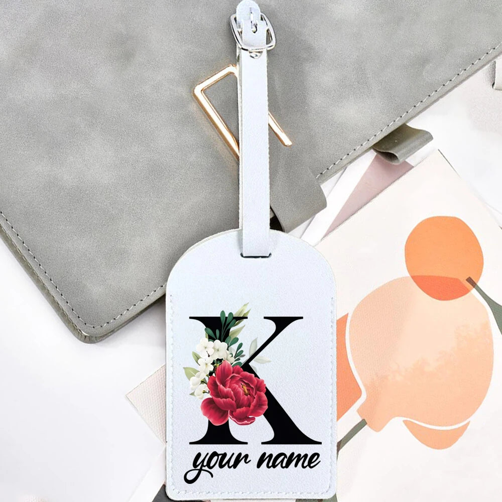 Black Floral Letter with Name Monogram Luggage Tag for Suitcase Baggage Handbag Tags Travel Bag Label Tag Personalised Gift