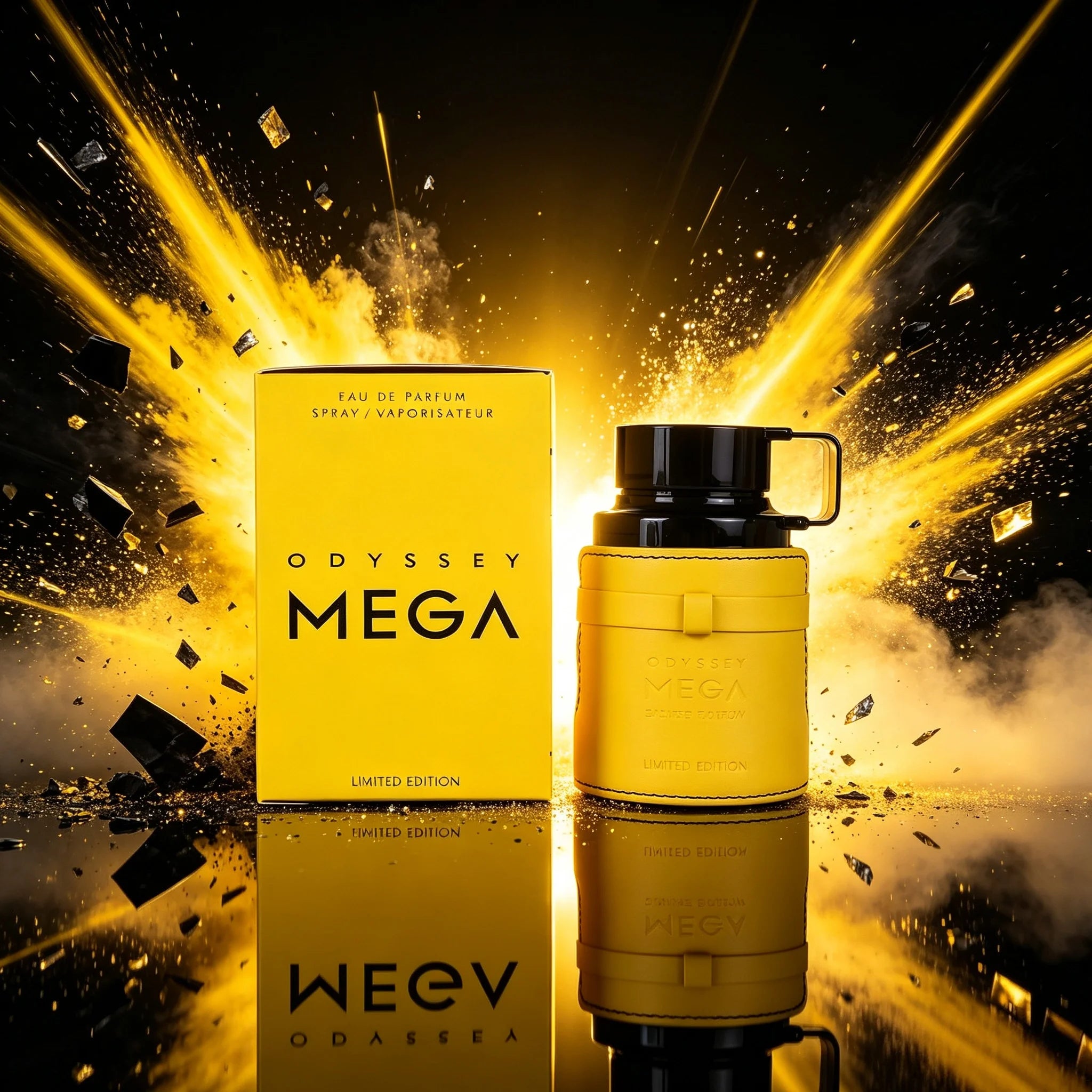 Armaf Odyssey Mega Limited Edition EDP 100ml Citrus Aromatic Fresh Spicy Sweet Woody Fresh Scent Men Perfume Yellow Leather Wrap Kettle Bottle Luxury Gift Box