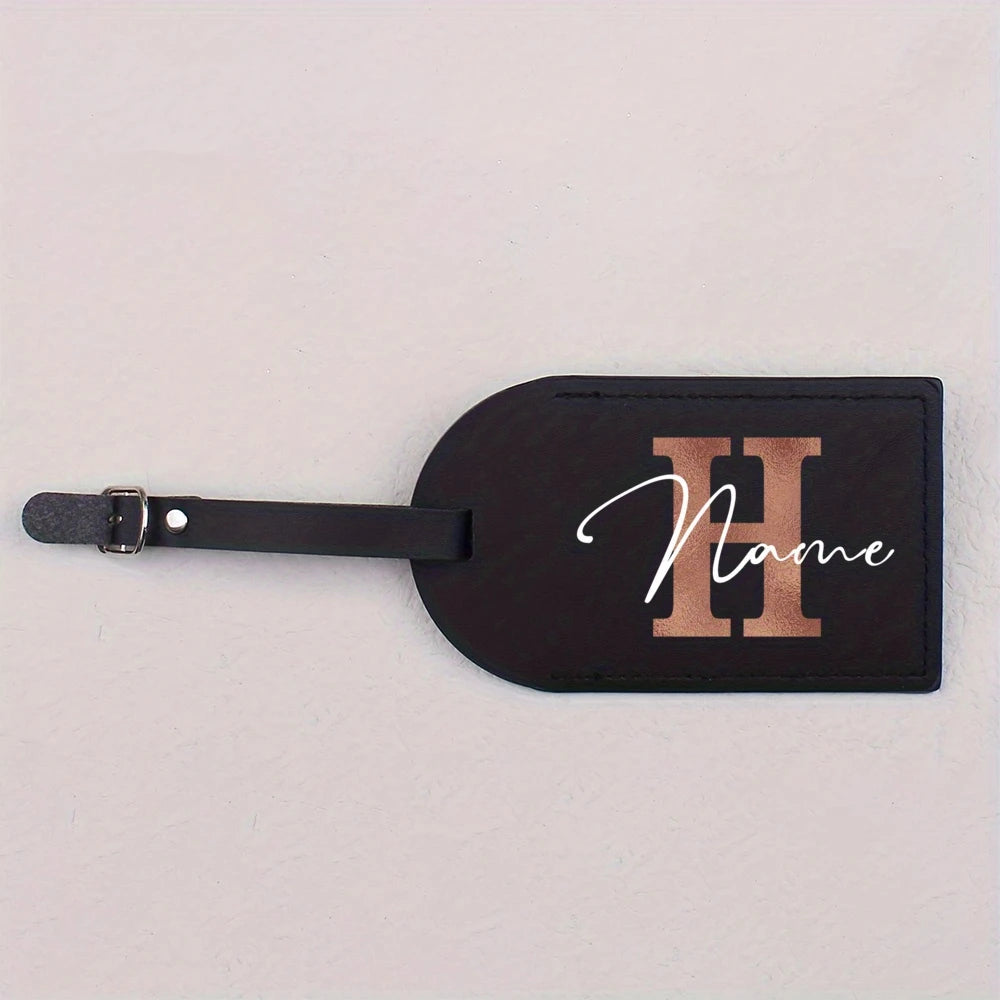 1pc Personalized Luggest Tag for Unisex, Fashion and Retro Black Tag with Retro Initial Design - Custom Name