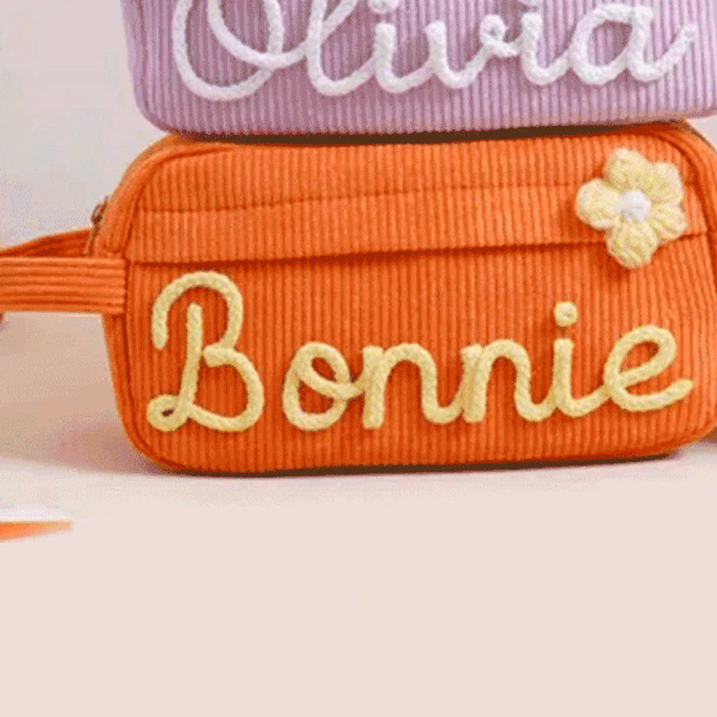 1pc Custom Corduroy Makeup Bag: Personalized yarn name bag, stylish and simple mini portable storage bag with large capacity