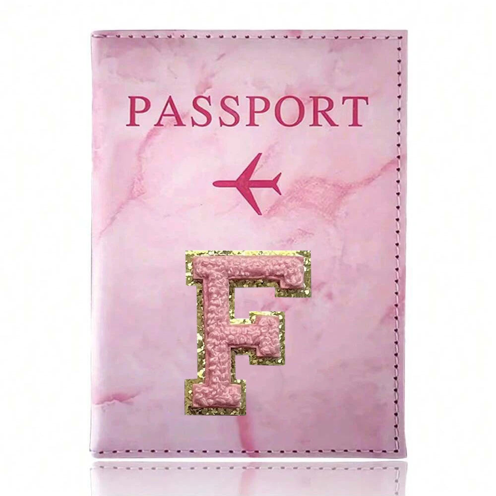 Pink Embroidery A-Z Letter Passport Cover Travel Wallet Card Holder Portable Document Case Nice Holiday Travel Gift
