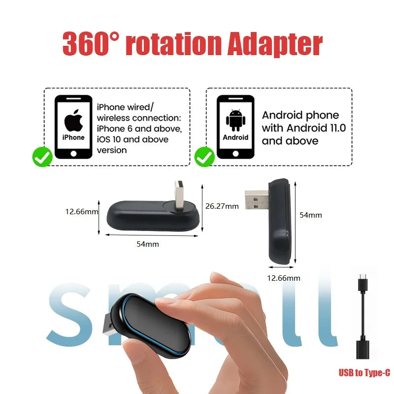 2026 Upgraded 2-in-1 Wireless CarPlay & Android Auto Adapter, Type-C Port | Wired to Wireless Dongle | Plug & Play