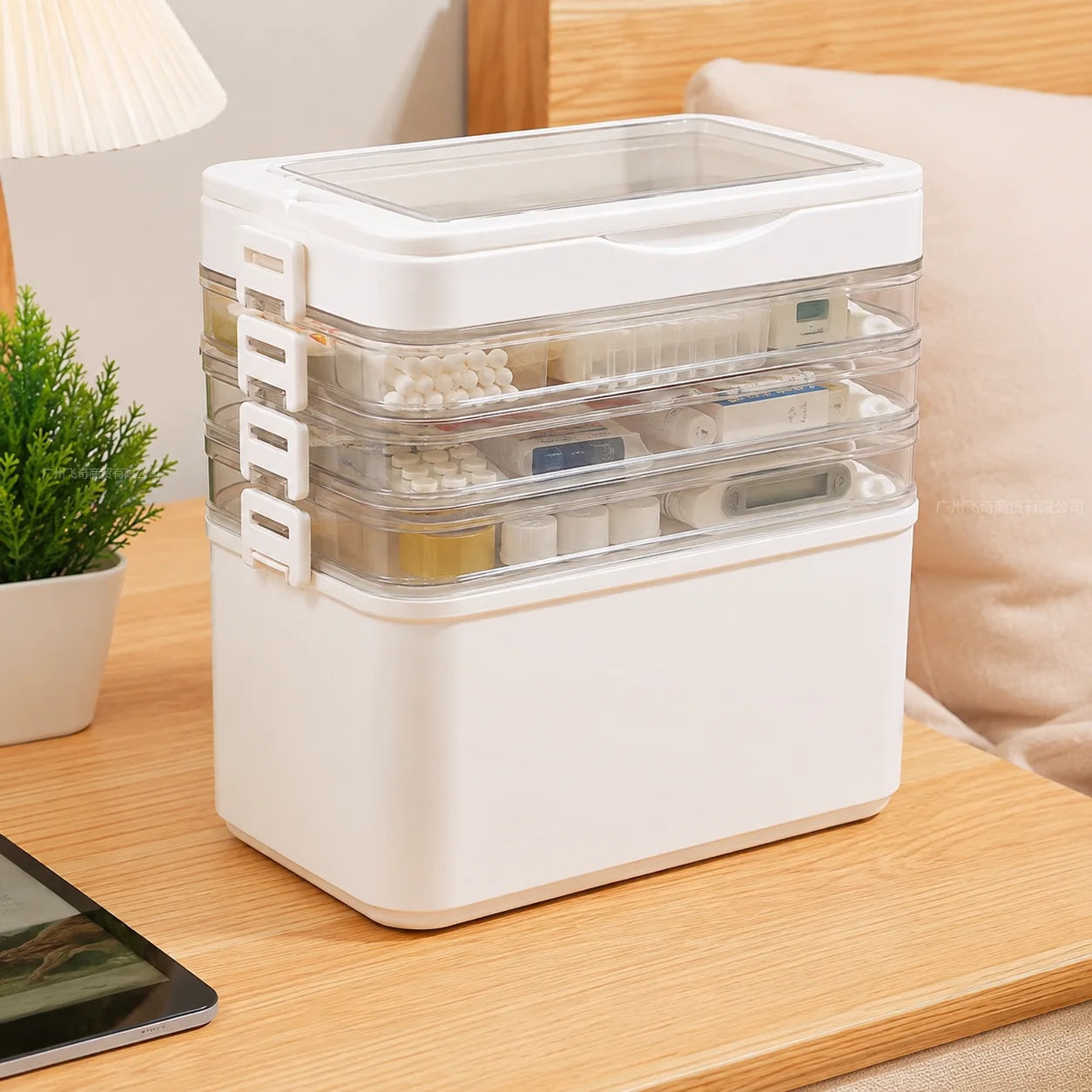YX Large-Capacity Multi-Tier Stackable Storage Box Practical Portable Home First Aid Emergency Kit with Transparent Lid and Handles Organizer for Pills Crafts Hair Accessories Cosmetics Small Items Kitchen Bathroom Office Dor