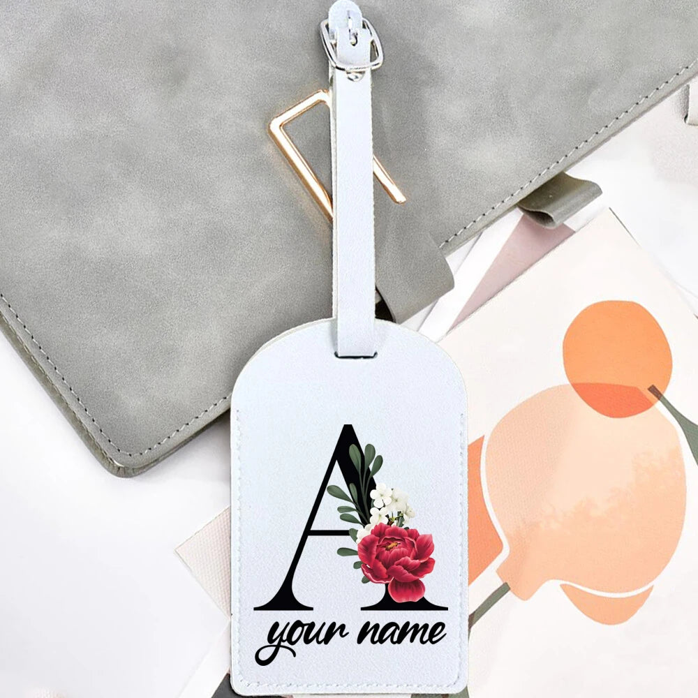 Black Floral Letter with Name Monogram Luggage Tag for Suitcase Baggage Handbag Tags Travel Bag Label Tag Personalised Gift