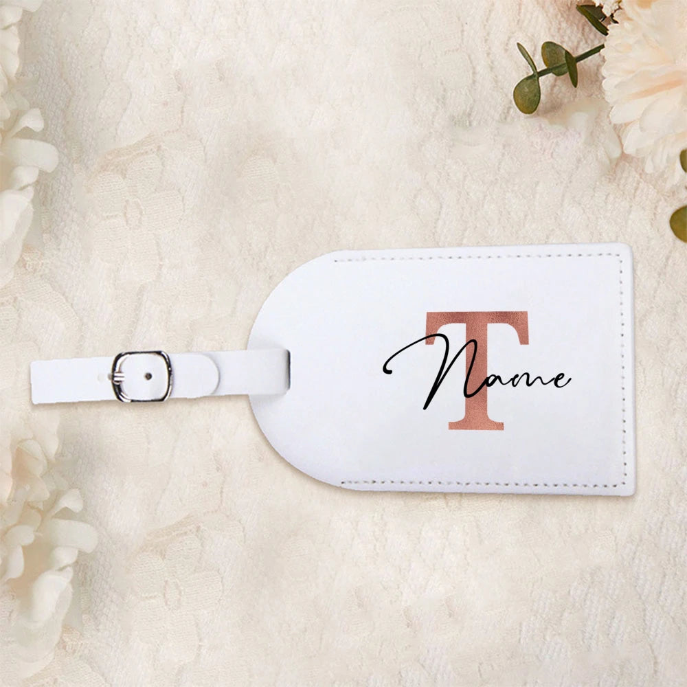 Personalized White Luggage Tag with Rose Golden Initials, Perfect for Your Suitcase Or Travel Bag