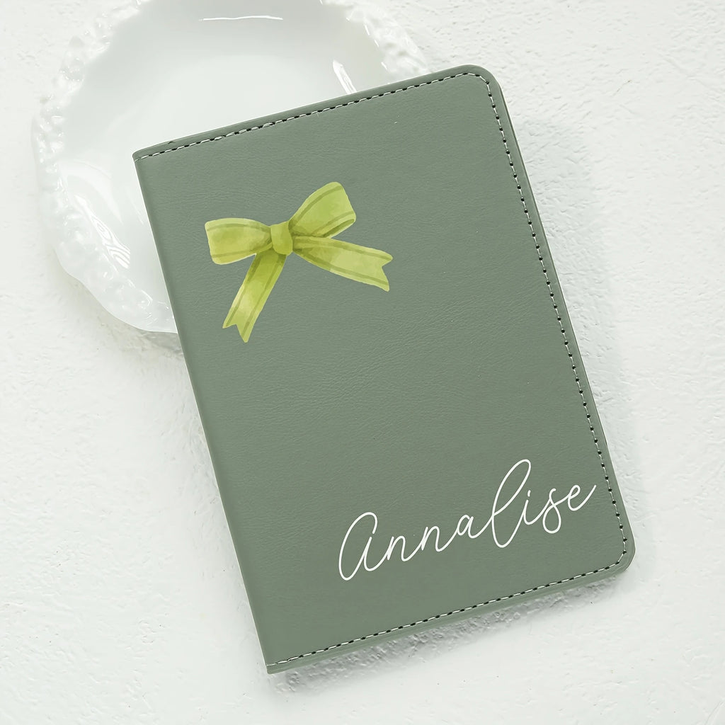 Customized Name Passport Cover with Bow Pattern Personalized Monogram Bow Passport Holder Customized Document Card Holder
