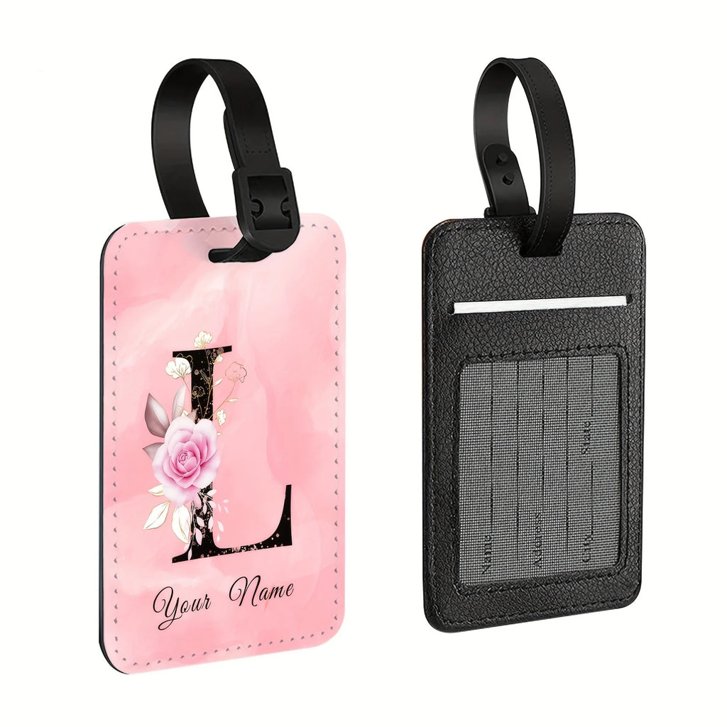 A of Personalized Custom Creative Flower Letter Pink Name Text Luggage Tags, Travel Cruise Suitcase Tags