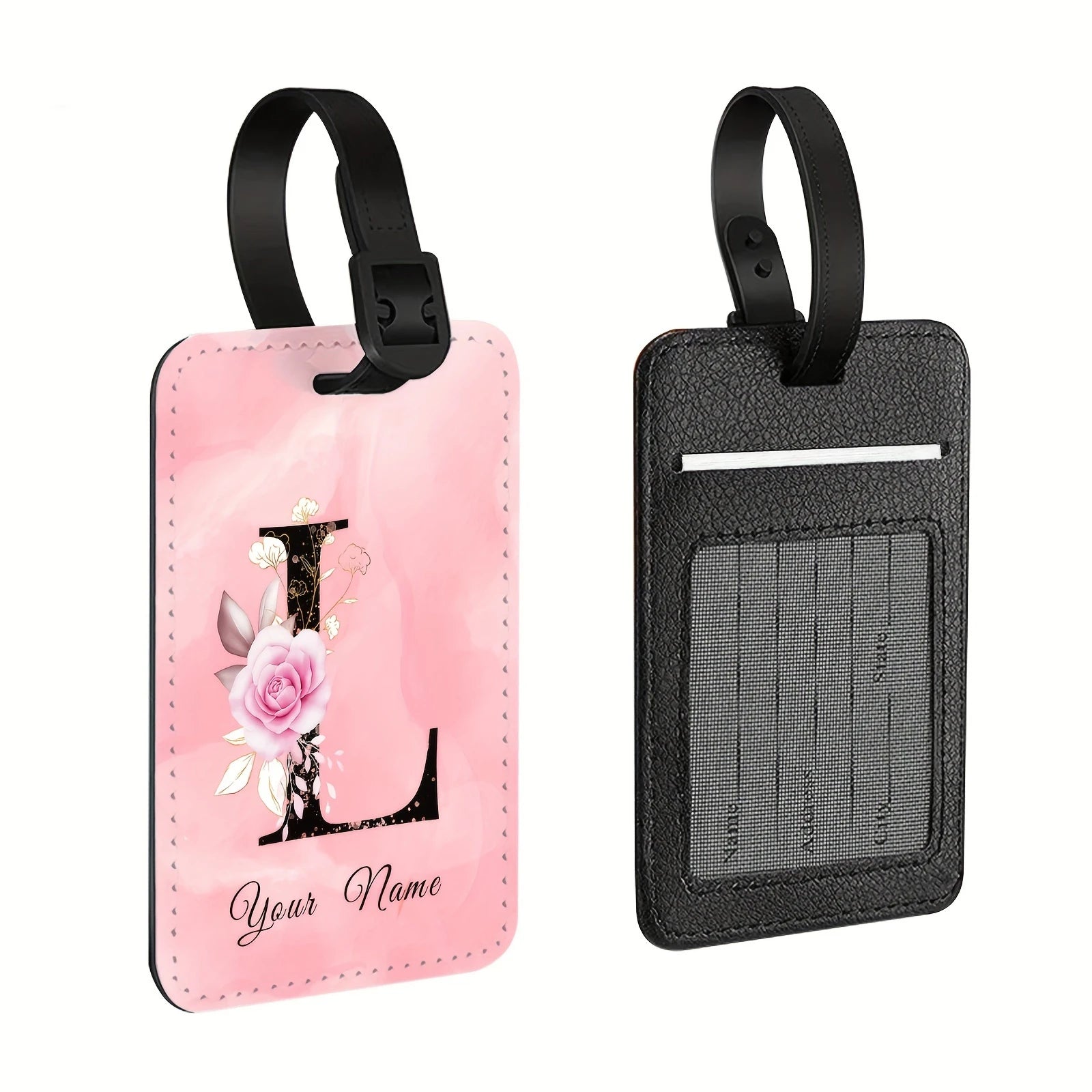 A of Personalized Custom Creative Flower Letter Pink Name Text Luggage Tags, Travel Cruise Suitcase Tags