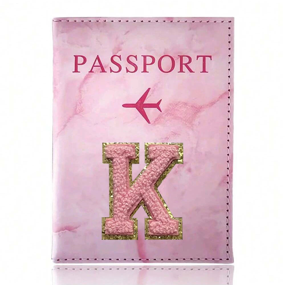 Pink Embroidery A-Z Letter Passport Cover Travel Wallet Card Holder Portable Document Case Nice Holiday Travel Gift