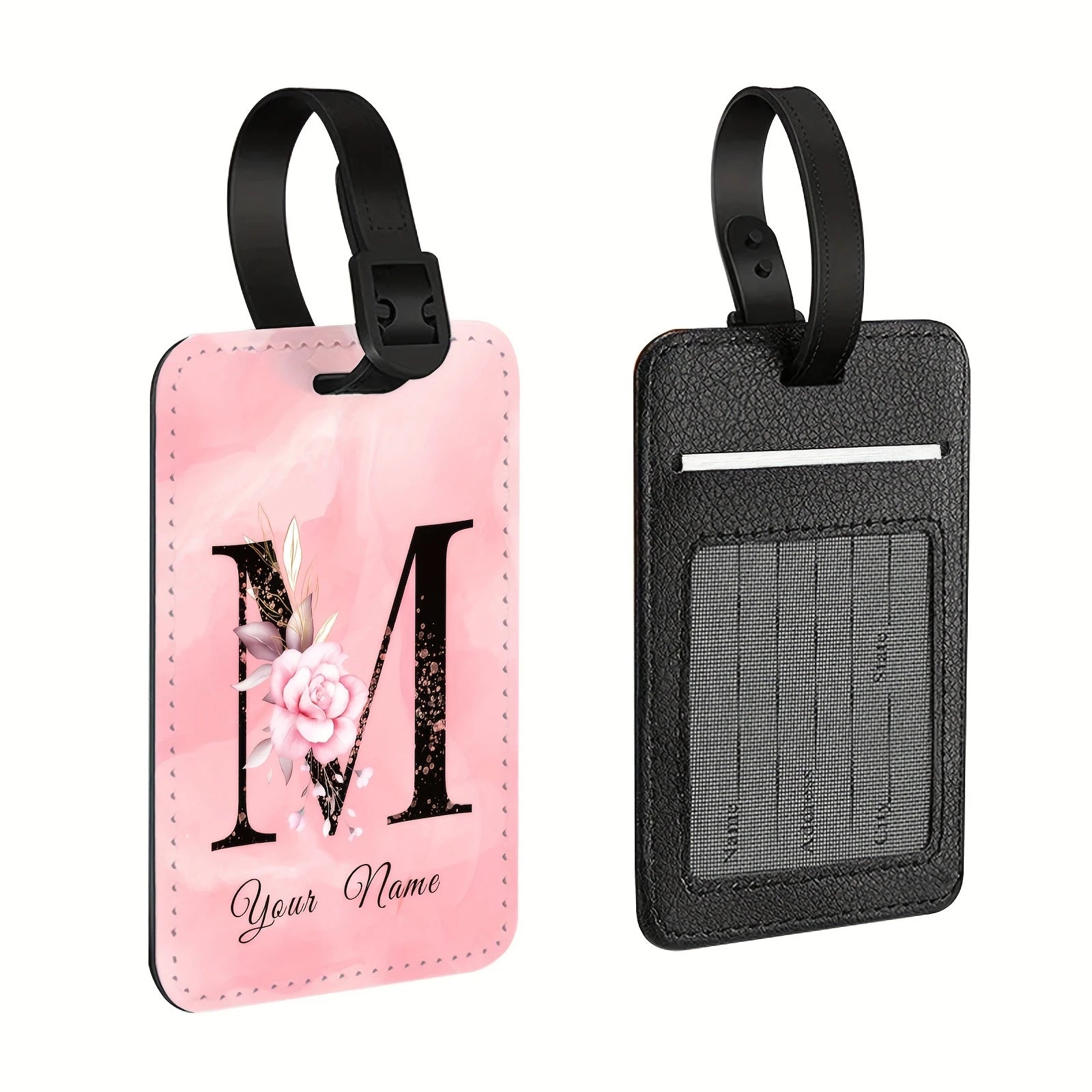 A of Personalized Custom Creative Flower Letter Pink Name Text Luggage Tags, Travel Cruise Suitcase Tags