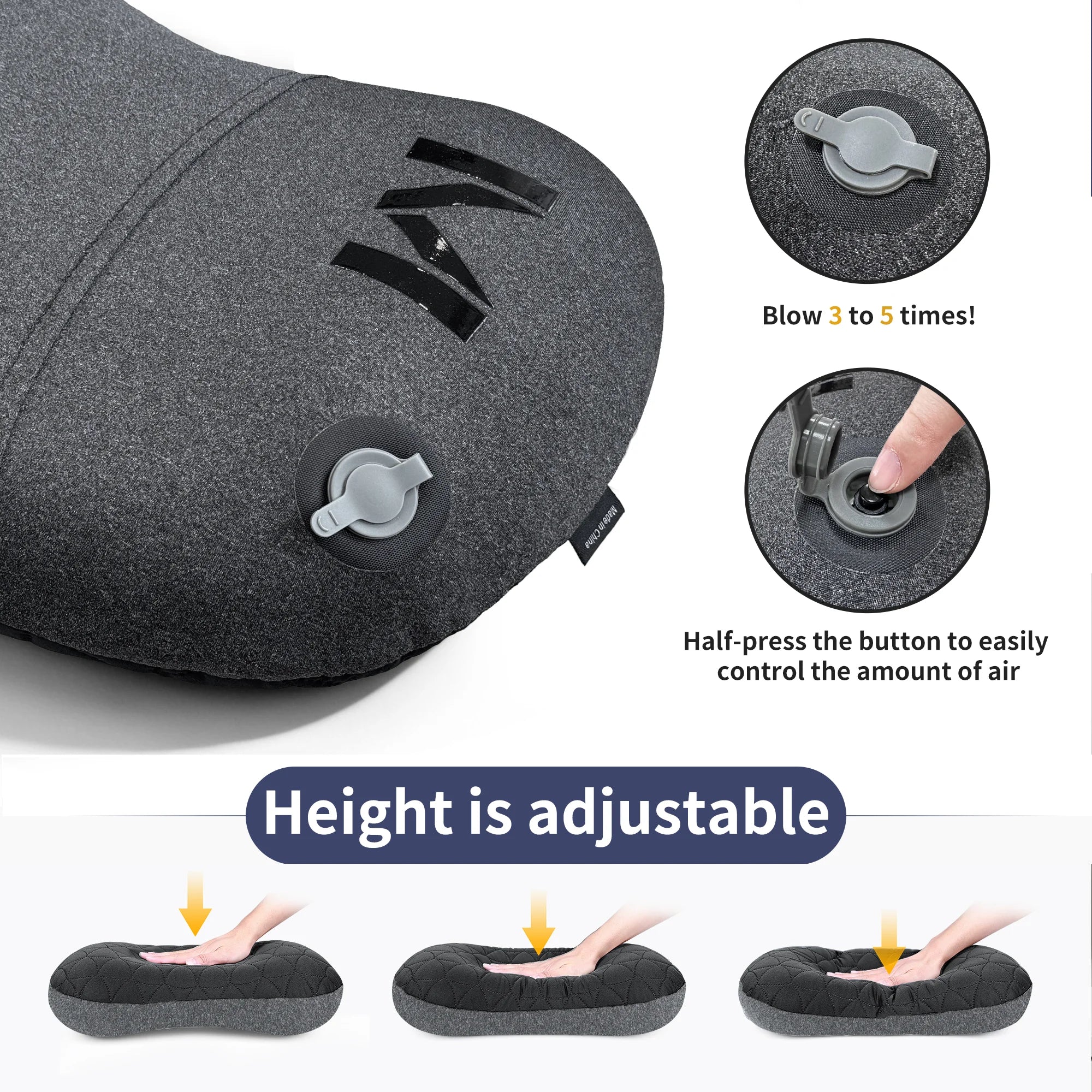 MAPLEAF Inflatable Camping Pillow Portable Neck Pillow Ergonomic Support Adjustable Firmness Neck Support Ultralight Outdoor